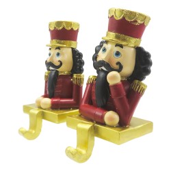 Clayre & Eef Calzino Natalizio con gancio set di 2 Schiaccianoci 12 cm Rosso Color oro Plastica