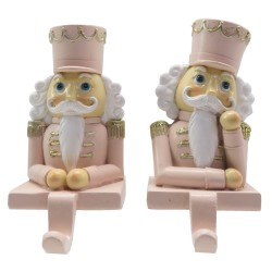 Clayre & Eef Haak Kerstsok Set van 2 Notenkraker 12 cm Roze Wit Kunststof