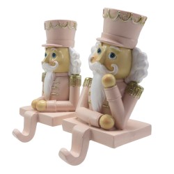 Clayre & Eef Haken für Weihnachtssocke 2er Set Nussknacker 12 cm Rosa Weiß Kunststoff