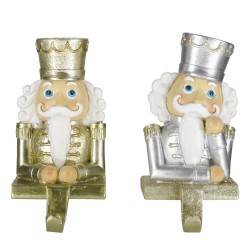 Clayre & Eef Haken für Weihnachtssocke 2er Set Nussknacker 12 cm Goldfarbig Kunststoff