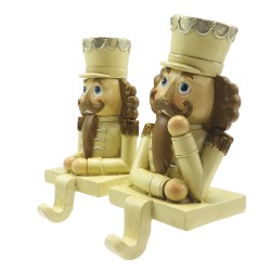 Clayre & Eef Hook Christmas Stocking Set of 2 Nutcracker 12 cm Beige Brown Plastic