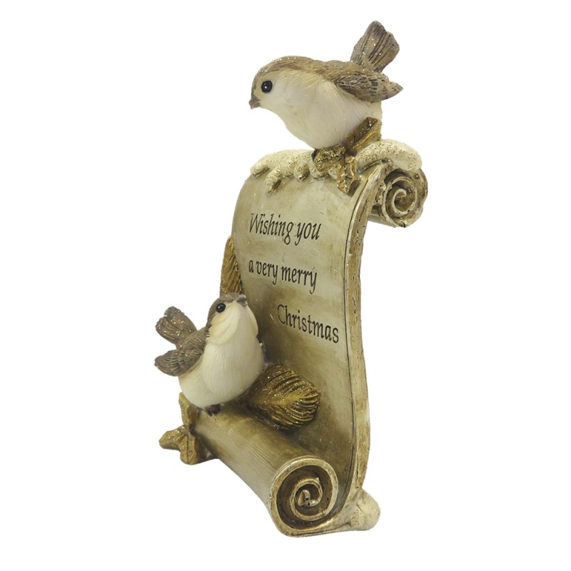 Clayre & Eef Beeld Vogel 15 cm Goudkleurig Bruin Polyresin Merry Christmas