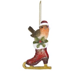 Clayre & Eef Weihnachtsanhänger Vogel 8 cm Rot Braun Kunststoff