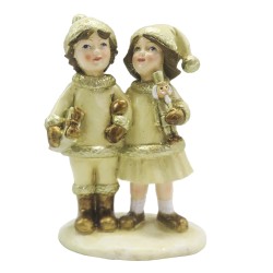 Clayre & Eef Figur Kinder 15 cm Beige Goldfarbig Polyresin