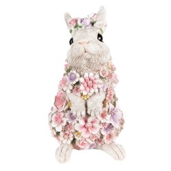 Clayre & Eef Figurine Rabbit 16x13x25 cm Pink Polyresin Flowers