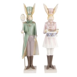 Clayre & Eef Figur Kaninchen 11x10x43 / 11x10x43 cm Grün Rosa Polyresin