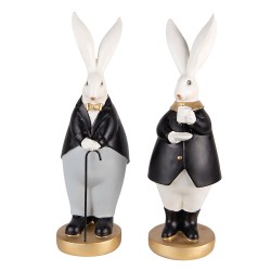 Clayre & Eef Figurine Lapin 13x11x34 / 13x11x34 cm Noir Gris Polyrésine