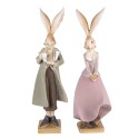 Clayre & Eef Figurine Lapin 14x12x47 / 14x12x47 cm Vert Rose Polyrésine