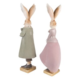 Clayre & Eef Figur Kaninchen 14x12x47 / 14x12x47 cm Grün Rosa Polyresin