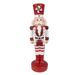 Clayre & Eef Kerstdecoratie Beeld Notenkraker 37 cm Rood Wit Polyresin