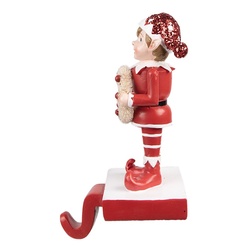 Clayre & Eef Haak Kerstsok Elf 20 cm Rood Polyresin