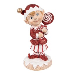 Clayre & Eef Figure de Noël Elfe 20 cm Rouge Polyrésine