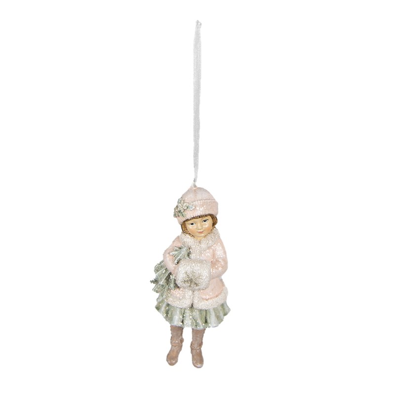 Clayre & Eef Ornement de Noël Fille 11 cm Rose Polyrésine