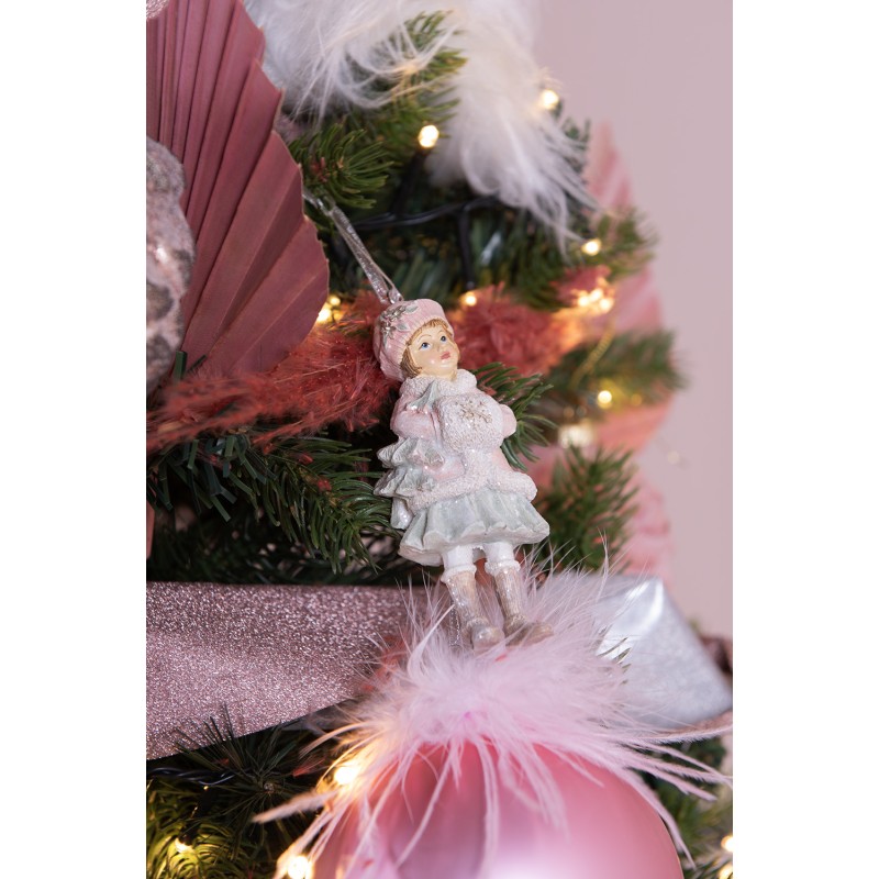 Clayre & Eef Ornement de Noël Fille 11 cm Rose Polyrésine