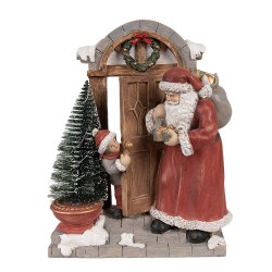 Clayre & Eef Kerstdecoratie met LED-verlichting Kerstman 18x8x22 cm Rood Bruin Polyresin