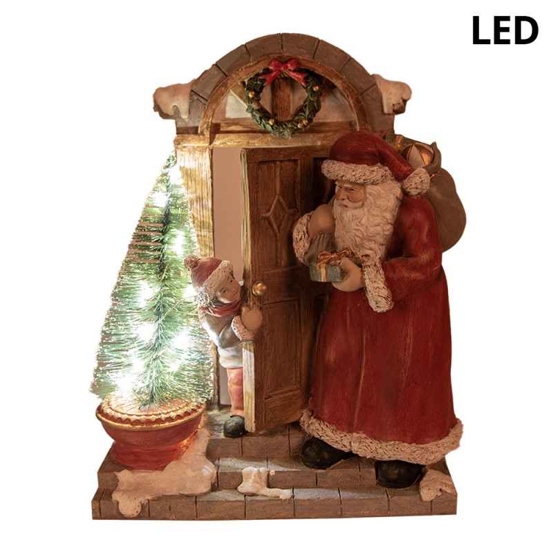 Clayre & Eef Décoration de Noël avec éclairage LED Père Noël 18x8x22 cm Rouge Marron Polyrésine