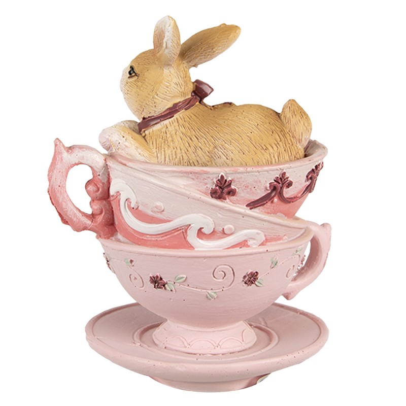 Clayre & Eef Figurine Lapin 10 cm Marron Rose Polyrésine