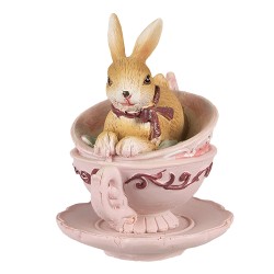 Clayre & Eef Figurine Lapin 9 cm Marron Rose Polyrésine