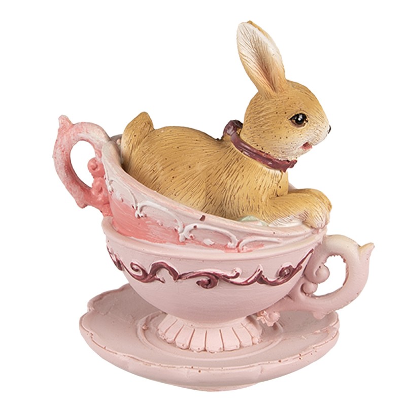 Clayre & Eef Figurine Lapin 9 cm Marron Rose Polyrésine