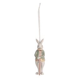 Clayre & Eef Pendentif Lapin 10 cm Blanc Vert Polyrésine