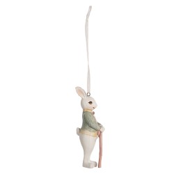 Clayre & Eef Pendentif Lapin 10 cm Blanc Vert Polyrésine