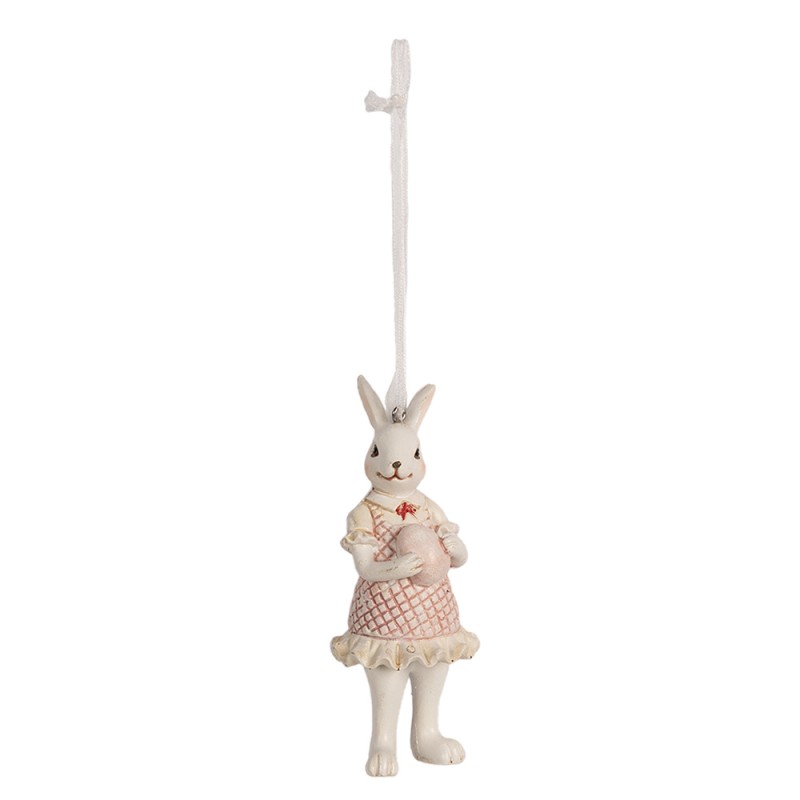 Clayre & Eef Pendant Rabbit 10 cm White Pink Polyresin