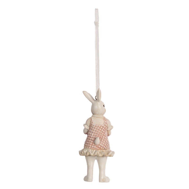 Clayre & Eef Pendant Rabbit 10 cm White Pink Polyresin