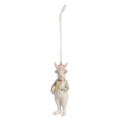 Clayre & Eef Pendentif Lapin 10 cm Blanc Vert Polyrésine