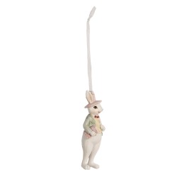 Clayre & Eef Pendentif Lapin 10 cm Blanc Vert Polyrésine