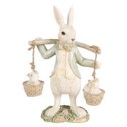 Clayre & Eef Figurine Lapin 17 cm Blanc Vert Polyrésine