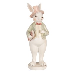 Clayre & Eef Figurine Lapin 15 cm Blanc Vert Polyrésine