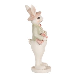 Clayre & Eef Figur Kaninchen 15 cm Weiß Grün Polyresin