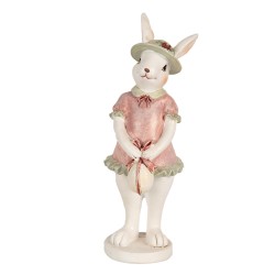 Clayre & Eef Statuetta Coniglio 15 cm Bianco Rosa  Poliresina