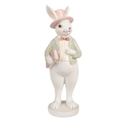 Clayre & Eef Figurine Lapin 26 cm Blanc Vert Polyrésine