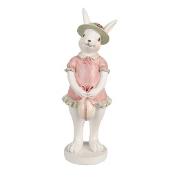 Clayre & Eef Figurine Lapin 26 cm Blanc Rose Polyrésine