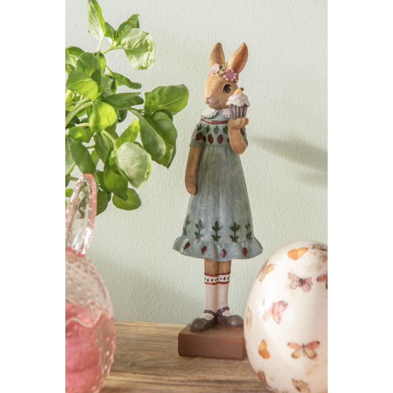 Clayre & Eef Figurine Lapin 28 cm Marron Vert Polyrésine