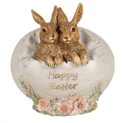 Clayre & Eef Statuetta Coniglio 11 cm Marrone Poliresina Happy Easter