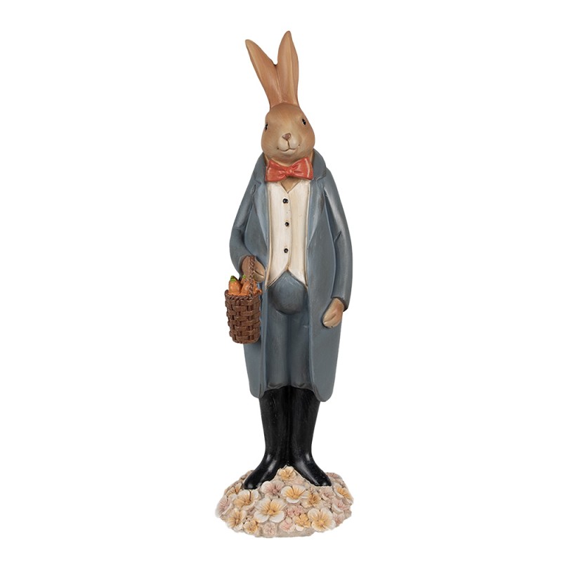 Clayre & Eef Figurine Lapin 34 cm Marron Bleu Polyrésine