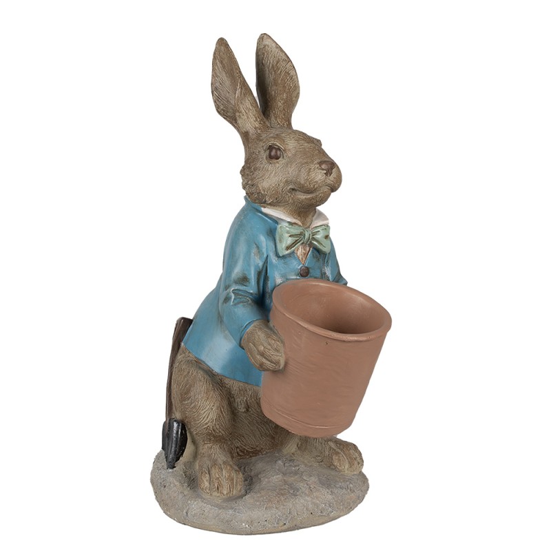 Clayre & Eef Figurine Lapin 46 cm Marron Bleu Polyrésine