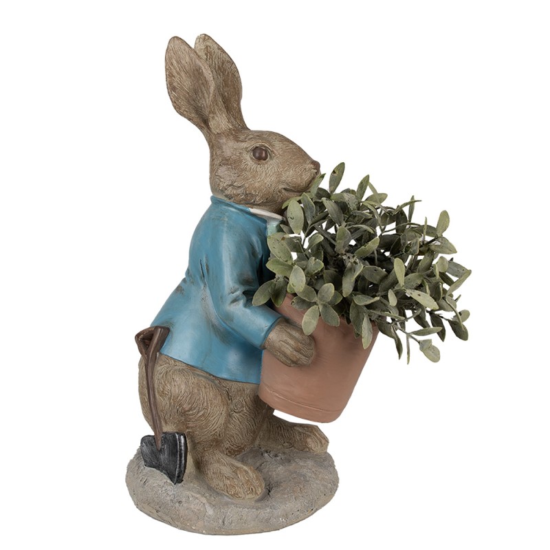 Clayre & Eef Figurine Lapin 46 cm Marron Bleu Polyrésine