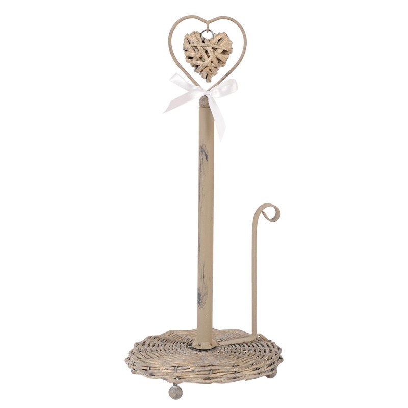 Clayre & Eef Kitchen Roll Holder Ø 16x38 cm Brown Rattan Heart