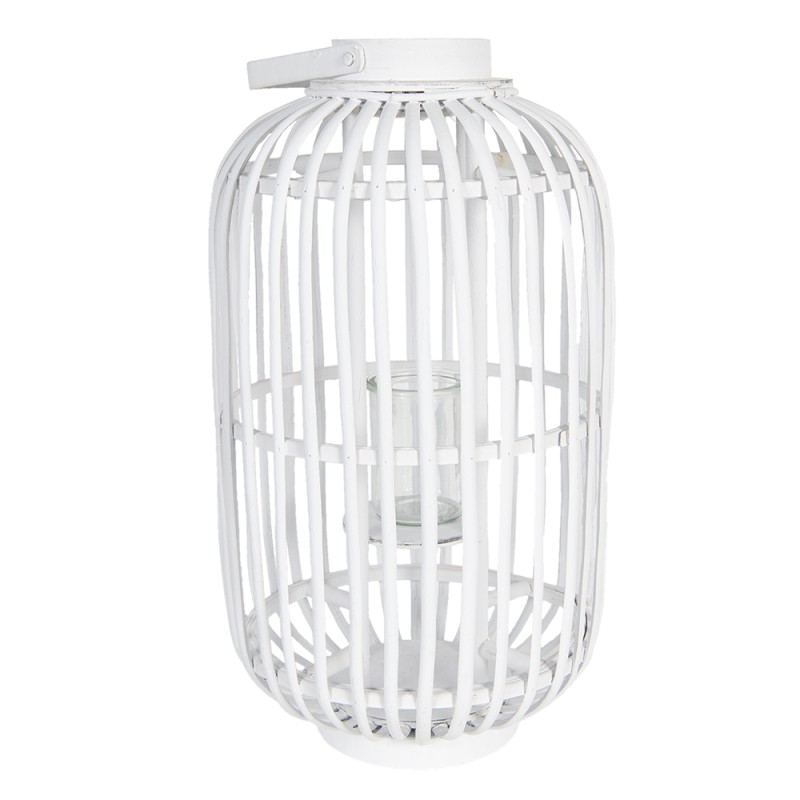 Clayre & Eef Wind Light Ø 28x50 cm White Wood Glass Round