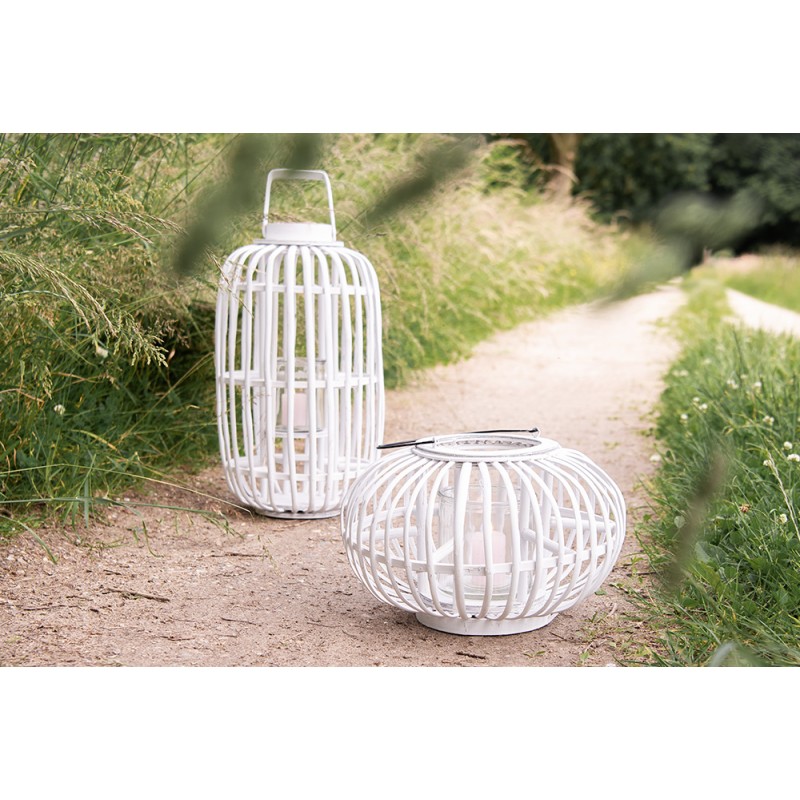 Clayre & Eef Wind Light Ø 28x50 cm White Wood Glass Round