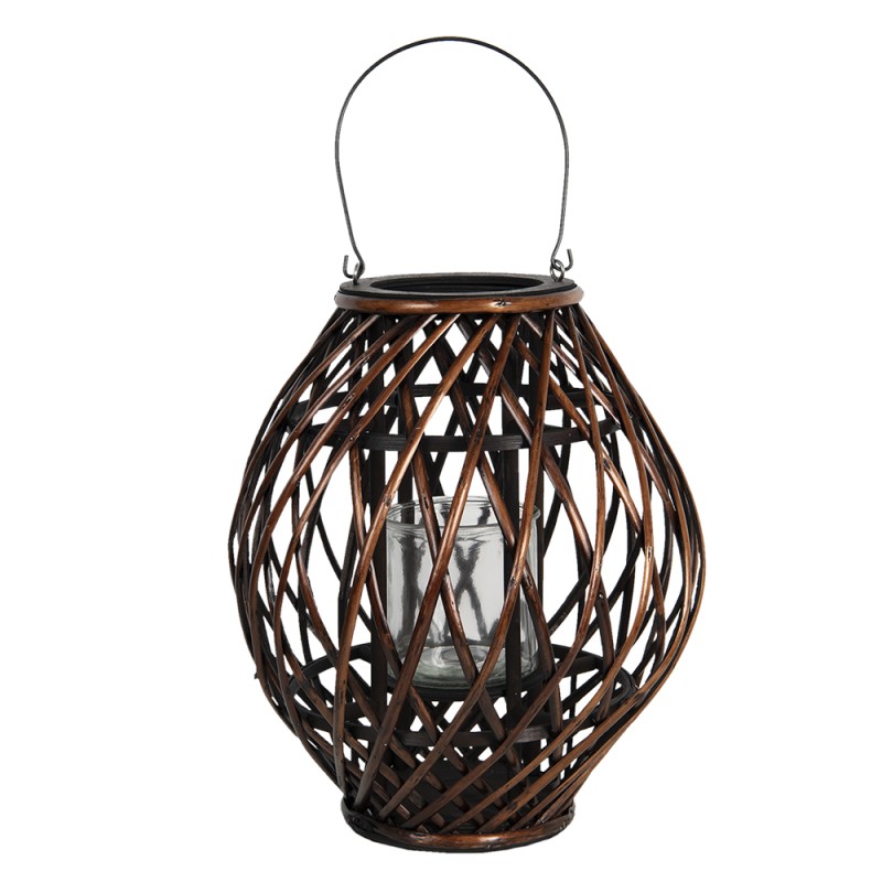 Clayre & Eef Wind Light Ø 34x41 cm Brown Wood Glass Round