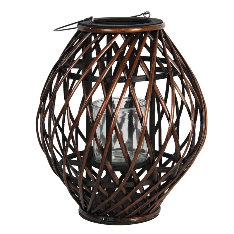 Clayre & Eef Windlicht  Ø 34x41 cm Bruin Hout Glas Rond