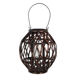 Clayre & Eef Windlicht  Ø 26x30 cm Bruin Hout Glas Rond