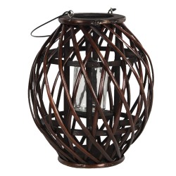 Clayre & Eef Windlicht  Ø 26x30 cm Bruin Hout Glas Rond