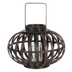 Clayre & Eef Wind Light Ø 34x23 cm Brown Wood Glass Round