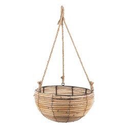 Clayre & Eef Plant Hanger Set of 3 Brown Rattan Round