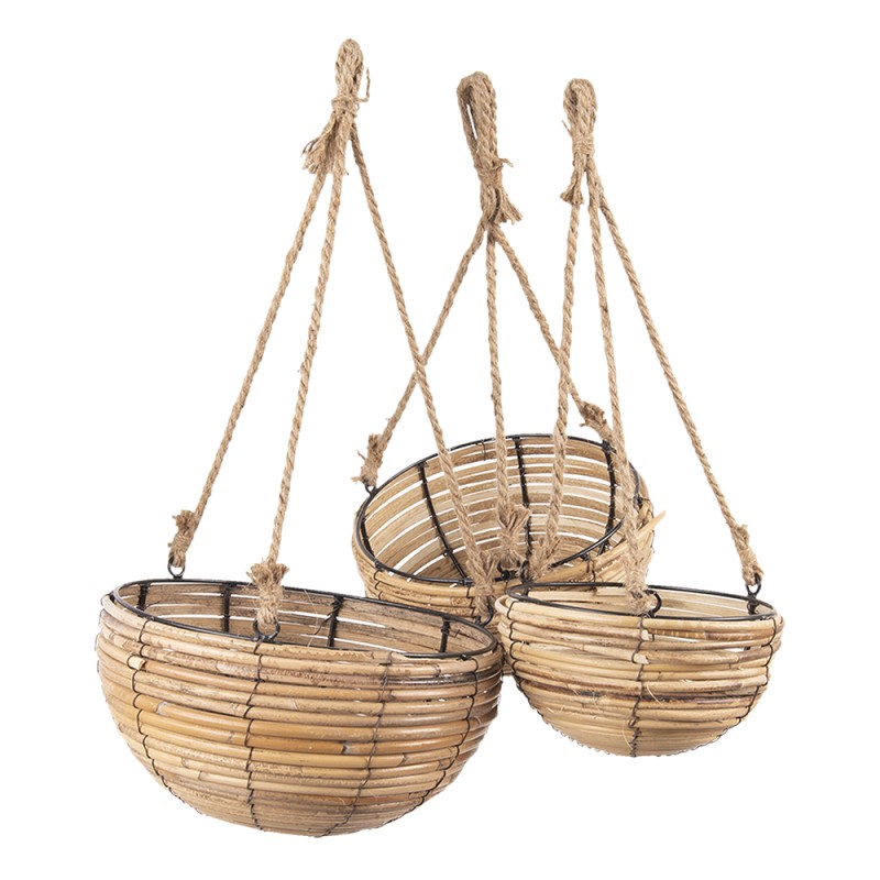 Clayre & Eef Appendi-piante set di 3 Marrone Rattan  Rotondo